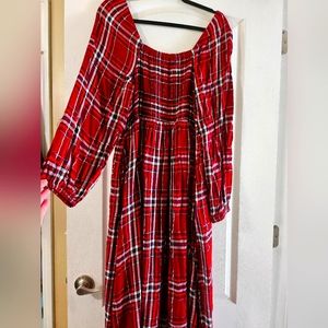 Red long sleeve plaid holiday dress from Lane Bryant.